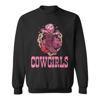 Cowgirls Pink Cowboy Hat Boots Western Cowgirls Rodeo Rodeo Funny Gifts Sweatshirt | Mazezy