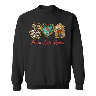 Cowhide Turquoise Cowgirl Cowboy Boots Peace Love Rodeo Girl Sweatshirt | Mazezy