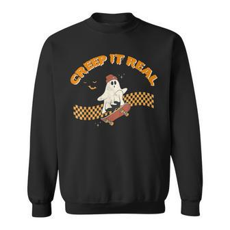 Creep It Real Skateboarding Ghost Halloween Costume Retro Sweatshirt | Mazezy