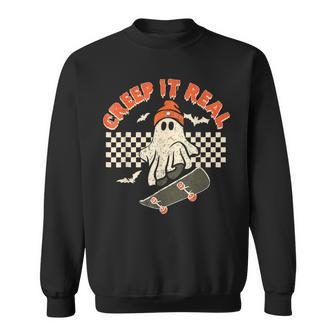 Creep It Real Skateboarding Retro Halloween Ghost Costume Sweatshirt - Seseable