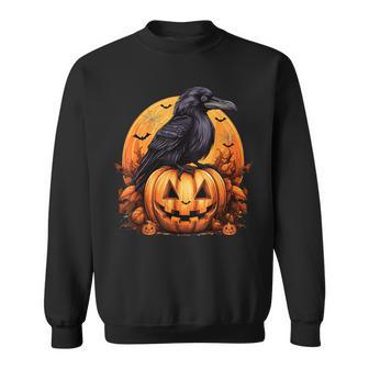 Crow Bird On Pumpkin Crow And Jack O Lantern Halloween Party Sweatshirt | Mazezy
