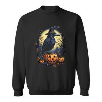 Crow Bird Witch Hat Pumpkins Halloween Costume Sweatshirt - Monsterry AU