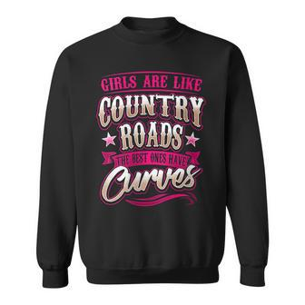 Curvy Girl Country Dirt Road Western Rodeo Cowgirl Curves Gift For Womens Sweatshirt | Mazezy