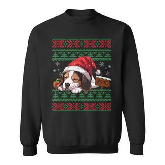 Cute Beagle Dog Lover Santa Hat Ugly Christmas Sweater Sweatshirt - Monsterry