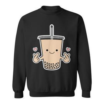 Cute Boba K-Pop Bubble Milk Tea Korean Finger Heart Kpop Sweatshirt | Mazezy