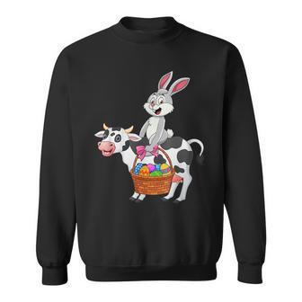 Cute Bunny Riding Cow Happy Easter Cow Lover Gifts Sweatshirt | Mazezy
