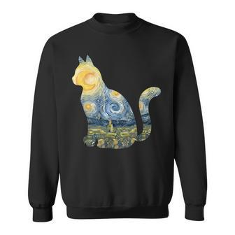 Cute Cat Toy Starry Night Fur Kitten Animal Painting Painting Funny Gifts Sweatshirt | Mazezy
