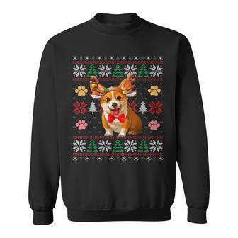 Cute Corgi Dog Reindeer Horns Christmas Ugly Xmas Sweater Sweatshirt - Monsterry