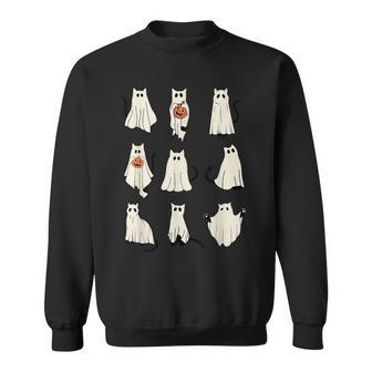 Cute Ghost Cats Cat Halloween Outfit Costumes Sweatshirt - Monsterry CA