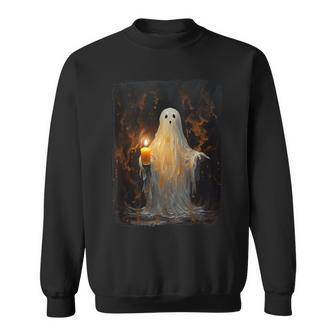 Cute Ghost Holding Candle Halloween Gothic Vintage Sweatshirt | Mazezy