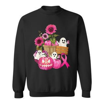 Cute Ghosts And Pink Ribbon Pumpkins Breast Cancer Awareness Sweatshirt - Monsterry UK