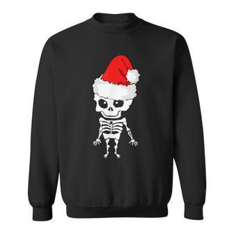 Cute Holiday Skeleton With Santa Hat Sweatshirt - Monsterry