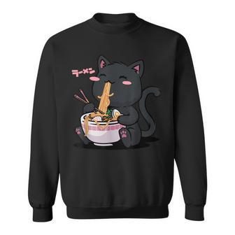 Cute Kawaii Cat Ramen Noodles Anime Black Cat Japanese Sweatshirt - Monsterry UK