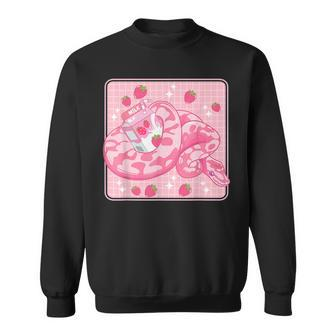 Cute Pink Strawberry Milk Snake Kawaii Ball Python Sweatshirt | Mazezy