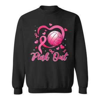 Cute Pink Out Volleyball Breast Cancer Awareness Pink Ribbon Sweatshirt - Seseable
