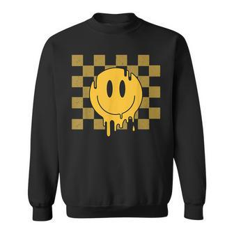 Cute Retro Happy Face Checkered Pattern Yellow Melting Face Sweatshirt - Monsterry CA