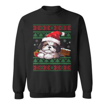Cute Shih Tzu Dog Lover Santa Hat Ugly Christmas Sweater Sweatshirt - Monsterry