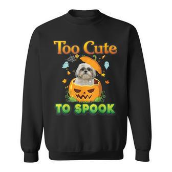 Too Cute To Spook Shih Tzu Dog Halloween Pumpkin Witch Hat Sweatshirt | Mazezy