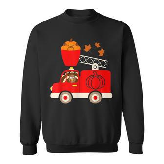 Cute Turkey Pumpkin Fire Truck Thanksgiving Son Kids Sweatshirt | Mazezy