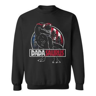 Dadasaurus Dinosaur Dad Daddy Rex American Flag Dada Saurus Gift For Mens Sweatshirt | Mazezy