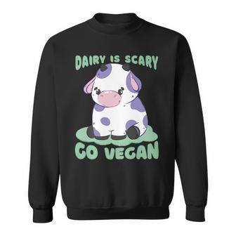 Dairy Is Scary Go Vegan Cow Lovers Hilarious Vegan Parody Sweatshirt | Mazezy
