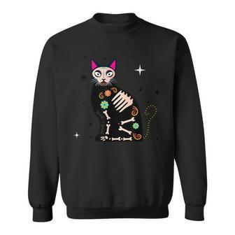 Day Of The Dead Cat Dia De Los Muertos Cat Sugar Skull Sweatshirt - Thegiftio UK