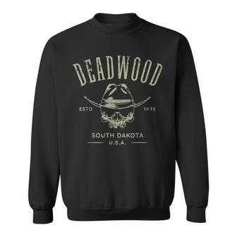 Deadwood South Dakota Usa Distressed Skull Design Souvenir Sweatshirt - Thegiftio UK