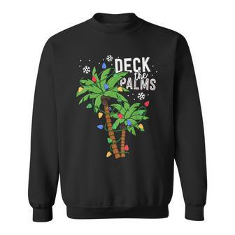 Deck The Palms Tropical Hawaii Christmas Palm Tree Lights Sweatshirt - Seseable