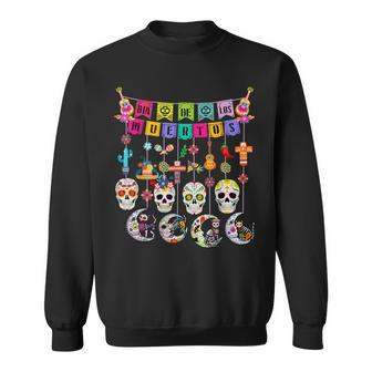 Dia De Los Muertos Sugar Skulls Moon Cat Mexican Day Of Dead Sweatshirt - Thegiftio UK