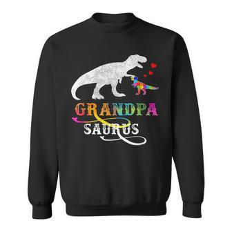 Dinosaur Grandpa Saurus Grandpasaurus Autism Awareness Sweatshirt | Mazezy