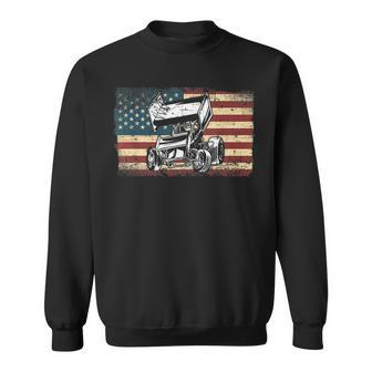 Dirt Track Racing Sprint Car Vintage Retro American Flag Racing Funny Gifts Sweatshirt | Mazezy