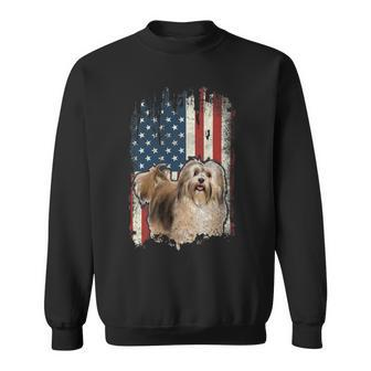 Distressed Bichon Havanese American Flag Patriotic Dog Sweatshirt - Monsterry CA