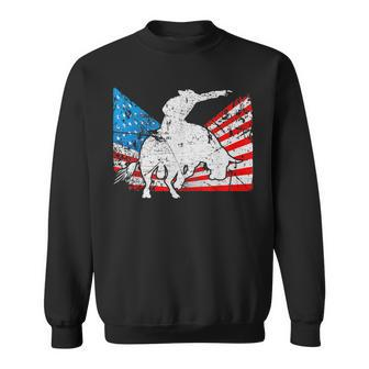 Distressed Bull Riding American Flag Rodeo Usa Rodeo Funny Gifts Sweatshirt | Mazezy