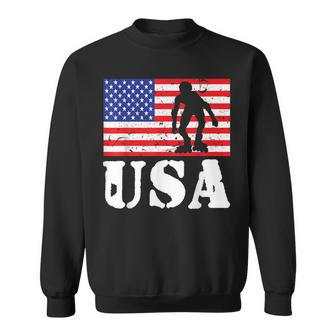 Distressed Roller Skating Usa American Flag | Vintage Skater Usa Funny Gifts Sweatshirt | Mazezy