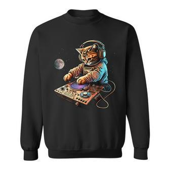 Dj Cat Cute Space Cat Disc Jockey Cat In Astronaut Suit Sweatshirt - Seseable