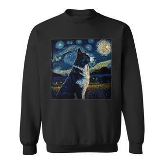 Dog Border Collie Surrealism Starry Night Border Collie Dog Sweatshirt - Monsterry