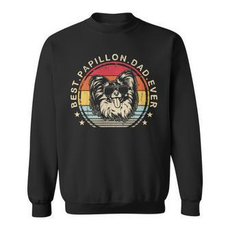 Dog Papillon Mens Best Papillon Dad Ever Cool Fathersday Retro Style Sweatshirt - Monsterry CA