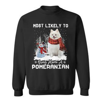 Dog Pomeranian Most Likely To Bring Home A Pomeranian Funny Xmas Dog Lover Sweatshirt - Monsterry UK