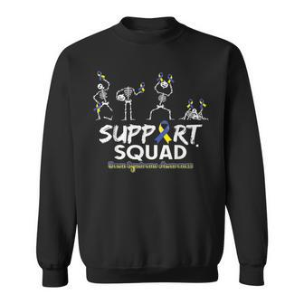 Down Syndrome Awareness Skeleton Support Squad Halloween Sweatshirt | Mazezy