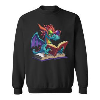 Dragon Wearing Glasses Reading A Book Sweatshirt - Seseable