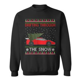 Drifting Through The Snow Ugly Christmas Sweater Tree Car Sweatshirt | Mazezy