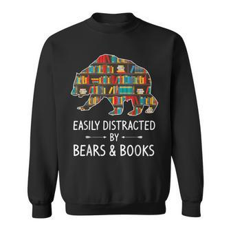 Easily Distracted By Bears & Books Lover Mammal Animal Sweatshirt | Mazezy