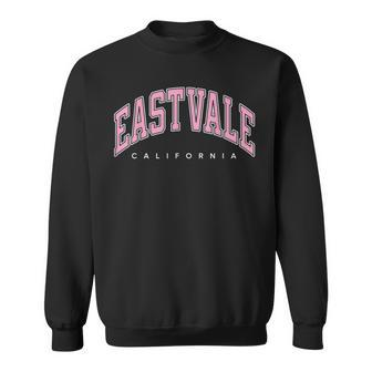 Eastvale California Ca Varsity Style Pink Text Sweatshirt | Mazezy
