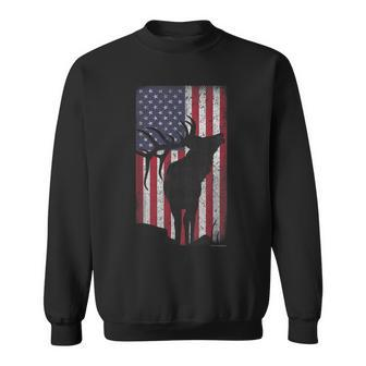 Elk Hunting Bugling Bull Us Flag - American Retro Sweatshirt - Thegiftio UK