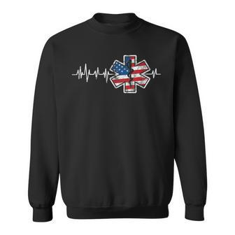 Ems Emergency Medical Service Usa Flag Heartbeat 4Th Of July Sweatshirt - Monsterry