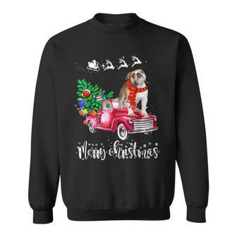 English Bulldog Christmas Ride Red Truck Sweatshirt | Mazezy