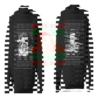 English Bulldog Dog Lover Santa Hat Ugly Christmas Sweater Sweatshirt - Monsterry