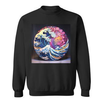 Ephemeral Greatness Japanese Wave And Blossoms Sweatshirt | Mazezy