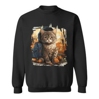 European Siamese Suphalak Cat Travel With Beret & Backpack Sweatshirt | Mazezy