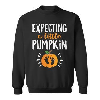 Expecting A Little Pumpkin Pregnancy Announcement Halloween Sweatshirt | Mazezy